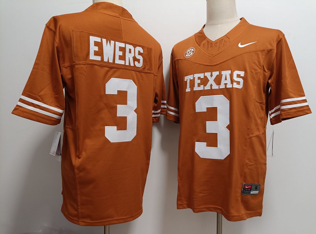 Men Texas Longhorns #3 Ewers Yellow Nike 2025 NCAA Jersey style 1->ncaa teams->NCAA Jersey